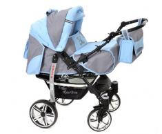 Sportive X2 - Sistema de viaje 3 en 1, silla de paseo, carrito con capazo y silla de coche, RUEDAS GIRATORIAS y accesorios (Sistema de viaje 3 en 1, gris, azul)