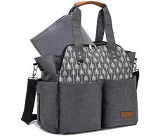 Lekebaby Bolso cambiador de pañales para mamá y niña, Satchel Messenger de gran capacidad, impresión de flecha, gris
