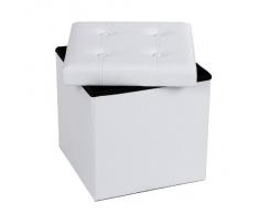 Songmics 38 x 38 x 38 cm Taburete plegable de cuero sintético blanco en forma de cubo Blanco LSF30W