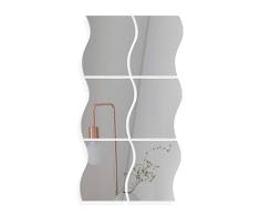 VINFUTUR Pegatinas Espejo Pared 14 * 19cm, 6pcs Pegatinas Espejo Pared Decorativas en Forma de Ola Vinilos Espejo con Adhesivo Láminas para Decoración Pared Azulejos Espejo para Hogar Oficina Hotel