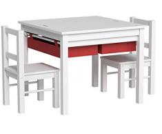 UTEX 2-en-1 Multi niños Mesa de Actividades y 2 sillas Set con Almacenamiento (Blanco con Rojo) del cajón