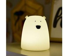 Lámpara Nocturna Silicona Suave para Bebé, Niños, Infantil, Luz LED de Noche funciona con Pilas Oso Polar 7 Colores Dar Golpecito para Iluminar Decoración del Dormitorio Larga Duración