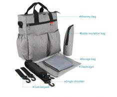 Bolsa de Pañales Insular de Bebé de Pañales Bolsa de Bebé Portátil De Suspensión de Gran Capacidad Oblicua Mochila(Gray)