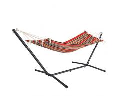 Deuba Hamaca Rojo con Rayas Marco de Metal y Tela de algodón y poliéster 200 x 80 cm Exterior - con Soporte Incluido