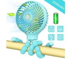 Gifort Mini Ventilador USB, Portátil Ventilador USB Silencioso con Pilas Recargable, Oscilante 360° Girar 3 Velocidades, para Cochecito de bebé, Coche, Caminadora, Oficina, Hogar, Viajes, Camping