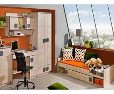 SMARTBett Mickys 03 - Juego completo de muebles para dormitorio juvenil (5 piezas) Madera de roble Santana/gris.