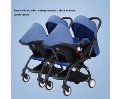 Cochecito Gemelos Plegable Sillas De Paseo Gemelar Dúo Twin Color Gris Puede Sentarse La Mitad De La Mentira 0-6 Años De Edad(Máximo Cargables De 50Kg De Bebé),BlueC