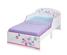 Hello Home Cama Infantil con diseño de Flores y pájaros, Madera, Blanco, 142.00x77.00x59.00 cm