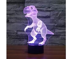 3D Lámpara óptico Illusions Luz Nocturna, EASEHOME LED Lámpara de Mesa Luces de Noche para Niños Decoración Tabla Lámpara de Escritorio 7 Colores Cambio de Botón Táctil y Cable USB, Dinosaurio-2