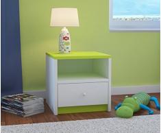 CARELLIA Mesilla de noche infantil 1 cajón L: 40 cm x P: 39 cm x H: 30 cm – Color Verde Lima