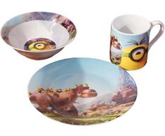Vajilla para niños-Set: tiempos primitivos de Gru y Dino/de plato, cuenco y vaso de cerámica