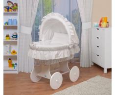 WALDIN Cuna Moisés, carretilla portabebés XXL, 6 modelos a elegir,Madera/ruedas lacado en blanco,color textil blanco