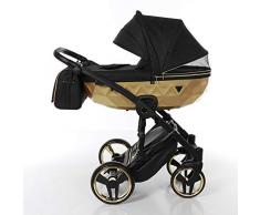 Cochecito de bebé Junama Diamond Mirror Satin 2en1 carro duo (negro+dorado)