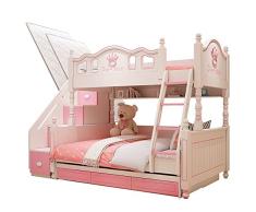 ZXM cama de matrimonio infantil, segunda habitación del niño, litera inferior, de dos pisos, cama de princesa, la combinación de madera maciza, cama alta y baja, con colchón superior e inferior