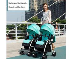 Silla De Paseo Gemelar AleacióN De Aluminio Plegable Ligera El Coche De Bebé Puede Sentarse,Black
