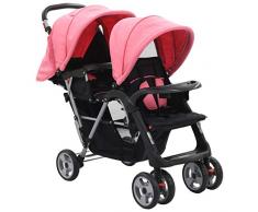 UnfadeMemory Silla Gemelar para Bebés Tandem,Carrito Gemelar,Cochecito Gemelos Doble,Ligera y Compacta,con Cesta Grande y Ruedas Bloqueables,Adecuado para Niños de 6-36 Meses (Rosa y Negro)