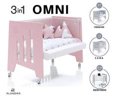 ALONDRA - Cuna bebé de COLECHO (3en1) OMNI Rosa 120x60 convertible en 3 etapas: cuna, colecho y escritorio, con 5 alturas de somier y ruedas C181-M7778, pack OMNI-K10 para niñas
