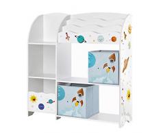 SONGMICS Organizador de Juguetes y Libros para Niños, Estantería de Almacenamiento Multifuncional con 2 Cajas, Gran Capacidad, Tema Universal, para Dormitorio, Salón, Blanco GKR42WT