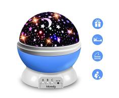 Moredig Lampara Proyector Infantil, 360° Rotación y 8 Modos Iluminación Proyector de Estrellas, Luz de Nocturna para Niños y Bebés Cumpleaños, Día de los Reyes, Navidad, Halloween(Azul)
