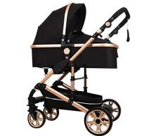 KHUY Cochecito De Bebe 3 Piezas, Cochecito De Niño Ajustable Alta Vista, Sistema De Viaje Cochecito De Bebé Paraguas con La Cesta Y Anti-Shock Resortes, Infantil Carro Silla De Paseo (Negro)