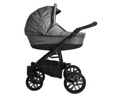 Vizaro PEARL 2020 DÚO 2 en 1 - Cochecito Bebé GAMA LUJO REAL - MARCA ESPAÑOLA - Muy Elegante - Hecho en UE - TEXTILES MUY ALTA CALIDAD - Garantía 3 Años - Textil GRIS Chasis NEGRO