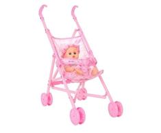 JohnJohnsen Infantil del bebé de la muñeca del Carro del Cochecito Plegable con la muñeca de 12 Pulgadas para muñeca Barbie Mini Cochecito Juguetes Regalo Rosado (Rosa)