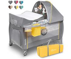 lionelo Sven Plus 2en1 Cuna de Viaje y Parque de bebés 125 x 65 x 77 cm 0-36M para niños hasta 15 kg Función de Cambiador Mosquitero Apertura Lateral con Cremallera Ajuste de Altura (Amarillo)