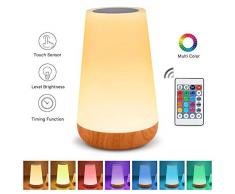 Luz Nocturna de LED, Amouhom Lámpara de Mesita de Noche, Luz del humor Luz de noche para niños Control Remoto, Control Tactil, Regulable, USB Recargable, Cambio de Colores, Corredor Habitación Cámping