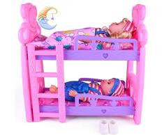 LIYT Muñeca de la Muchacha Juguete muñeca de la Princesa Cama litera Cuna de simulación Mini casa de muñecas con para el Regalo de la Navidad la Fiesta de cumpleaños,Rosado