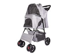 Sfeomi Carrito para Mascotas Plegable 100 x 45 x 70cm Cochecito para Perros Carrito de 4 Ruedas para Perros con Capcacidad de 15kg Carro de Viaje para Mascotas (Gris)