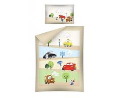 Ropa de cama infantil, 2 piezas (40 x 60 cm y 100 x 135 cm), 100 % algodón, con cierre de cremallera y diseño de Disney Cars beige Talla:tamaño: 100 x 135 cm + 40 x 60 cm