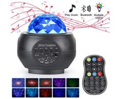 Lámpara Proyector Estrellas Infantil Proyector de Estrellas de luz Nocturna Ocean Wave con temporizador Control Remoto Audio Bluetooth para Niños Adulto Cumpleaños y Fiesta