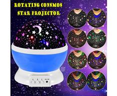 Lámpara Infantil GRDE, Regalo Para Niñas Lámpara Proyector Rotación 360 Grados de Estrellas y Cosmos, Iluminación Romántica Luz Nocturna Infantil de Sobremesa y Mesilla con Estrella y Luna, Decoración Noche Romántica para