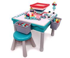 Arkmiido La Mesa de Actividades multipropósito niños Construye y Pesca, Cena, Mesa de Juego y Aprendizaje para niños con 1 Silla, Incluye Bloques de 200 Piezas.