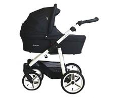 Vizaro ONYX 2020 Dúo 2 en 1 - Cochecito Bebé GAMA ALTA REAL - MARCA ESPAÑOLA - Ligero y funcional - Hecho en UE - TEXTILES MUY ALTA CALIDAD - Garantía 3 Años - Textil NEGRO Chasis BLANCO