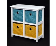 Cómoda, Mesa de noche, Armario de 44 cm de alto, Estantería para baño en blanco con 2 x 2 cestas en colores, ideal para dormitorio de niños, oficina, baño, pasillo y dormitorio de bebé