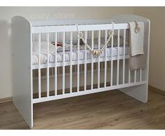 SOCOZY® - Cama para cuna de bebé de madera de pino maciza de 120 x 60 I cama para bebé, 3 posiciones de colchón, pintura ecológica, minimalista, color blanco