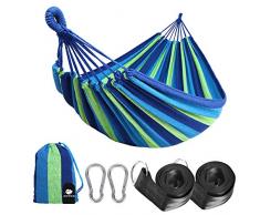 Anyoo Hamaca de Algodón para Jardín al Aire Libre Cama Portátil de Lona con Cuerdas para Acampar Capacidad de 200 Kg Peso Ligera con Bolsa para Jardín Patio Trasero Playa Mochileros