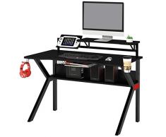 SixBros. Escritorio para Juegos en Negro, Mesa de Juego, Escritorio para computadora para el hogar y la Oficina en el hogar, 135,5 x 68 cm, GT-006/8394