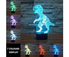 lunaoo Luz Nocturna Infantil, Lampara Escritorio Lampara 3D Dinosaurio LED, Dinosaurios Juguetes 7 Colores Diferentes Luz De Noche Regalos Cumpleaños Niños