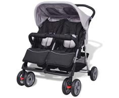 mewmewcat Plegable Silla gemelar para Gemelos y Hermanos Carrito Gemelar Silla de Paseo Cochecito de Bebé Capacidad de Peso 93x68x103cm Gris y Negro