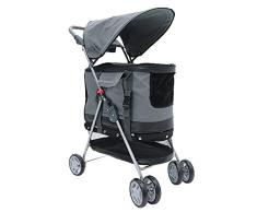 Maxmer Cochecitos Perros Carrito de Perro Gatos Cochecito 4 Ruedas Plegable Carro Carga Mascotas hasta 12KG, Color Gris