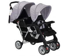 UnfadeMemory Silla Gemelar para Bebés Tandem,Cochecito Gemelos Doble,Carrito Gemelar,Ligera y Compacta,con Cesta Grande y Ruedas Bloqueables,Adecuado para Niños de 6-36 Meses (Gris y Negro)