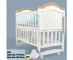 HEEGNPD Cuna para bebé en Madera de Pino Blanco de 110 cm de Longitud, se Puede Transformar en una Cama Junior, la Cuna para bebé Puede ser Cuna Mecedora, la Cama se Puede Extender hasta 160 cm,B