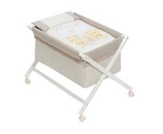Interbaby Oso Carrito - Minicuna de madera + textil, color blanco/beige