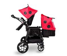 Cochecito Gemelos Plegable Sillas De Paseo Gemelar Dúo Twin Color Gris Puede Sentarse La Mitad De La Mentira 0-3 Años De Edad(Máximo Cargables De 50Kg De Bebé),Coolblack/Ladybug
