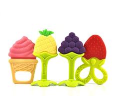 Olele Mordedor Bebes - Suave Sensorial Sin BPA Silicona Natural Mordedor Fruta Bebe | Set de Dentición Libre de BPA para Bebés, Infantil, Niñito (4 unidades)