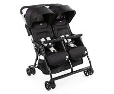Chicco OHlalà Twin Silla de Paseo Gemelar desde 0 Meses hasta 15 kg para Gemelos y Hermanos, Cochecito Doble Reclinable y Plegable, Ligero, Plegado Compacto, Cubierta Lluvia - Color Negro