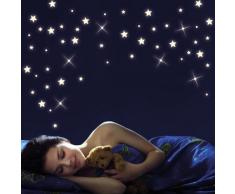 Wandtattoo Loft Pieza 40 brillo de noche Estrellas y Puntos para un bonito cielo estrellado en habitación infantil o Dormitorio (fluorescente)