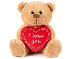 BRUBAKER Oso / Osito de Peluche con I Love You de corazón - 25 cm - Marrón